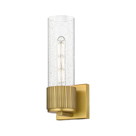 A large image of the Innovations Lighting 428-1W-13-5 Bolivar Sconce Brushed Brass / Seedy