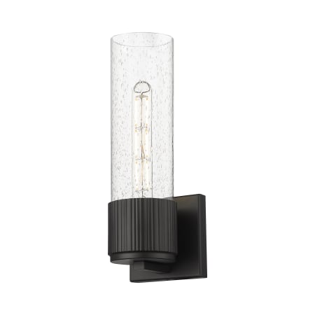 A large image of the Innovations Lighting 428-1W-13-5 Bolivar Sconce Matte Black / Seedy