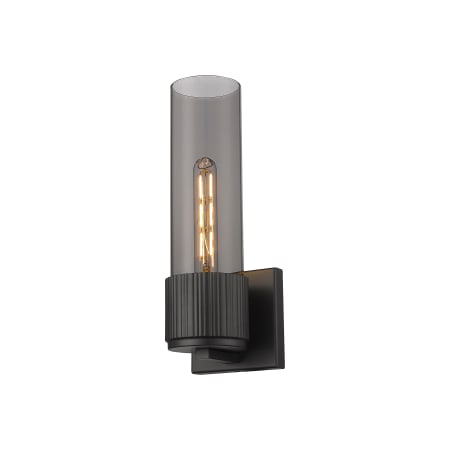 A large image of the Innovations Lighting 428-1W-13-5 Bolivar Sconce Matte Black / Plated Smoke