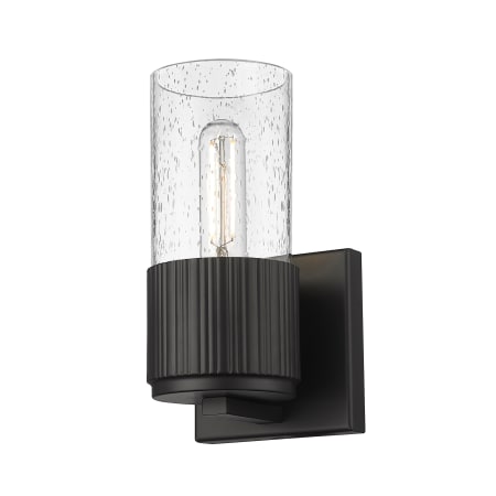 A large image of the Innovations Lighting 428-1W-7-5 Bolivar Sconce Matte Black / Seedy