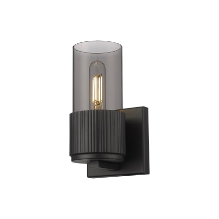 A large image of the Innovations Lighting 428-1W-7-5 Bolivar Sconce Matte Black / Plated Smoke