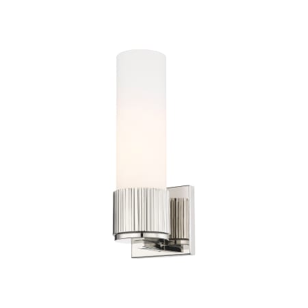 A large image of the Innovations Lighting 428-1W-13-5 Bolivar Sconce Polished Nickel / Matte White