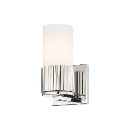 A large image of the Innovations Lighting 428-1W-7-5 Bolivar Sconce Polished Nickel / Matte White