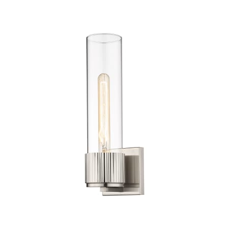 A large image of the Innovations Lighting 428-1W-13-5 Bolivar Sconce Satin Nickel / Clear