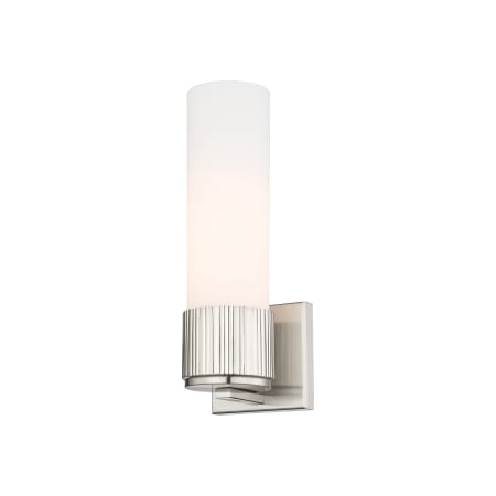 A large image of the Innovations Lighting 428-1W-13-5 Bolivar Sconce Satin Nickel / Matte White