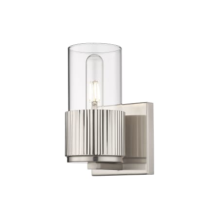 A large image of the Innovations Lighting 428-1W-7-5 Bolivar Sconce Satin Nickel / Clear