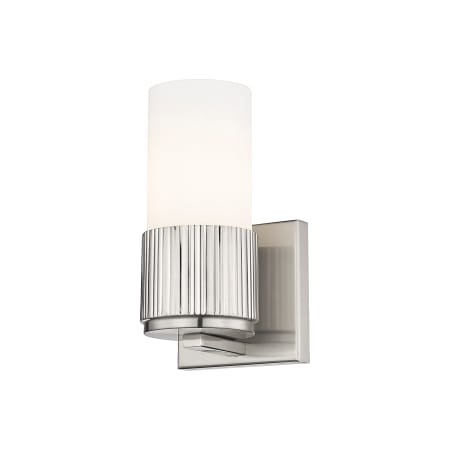 A large image of the Innovations Lighting 428-1W-7-5 Bolivar Sconce Satin Nickel / Matte White