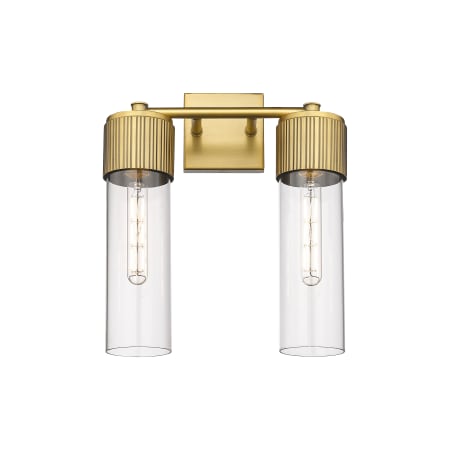 A large image of the Innovations Lighting 428-2W-16-14 Bolivar Vanity Brushed Brass / Clear