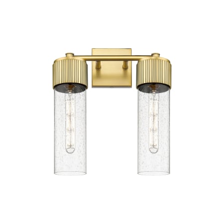 A large image of the Innovations Lighting 428-2W-16-14 Bolivar Vanity Brushed Brass / Seedy