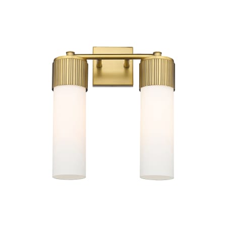 A large image of the Innovations Lighting 428-2W-16-14 Bolivar Vanity Brushed Brass / Matte White