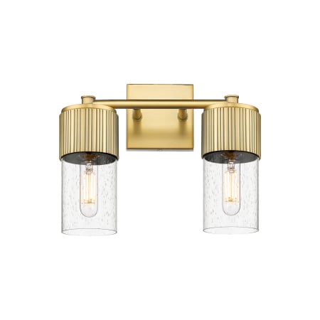 A large image of the Innovations Lighting 428-2W-10-14 Bolivar Vanity Brushed Brass / Seedy