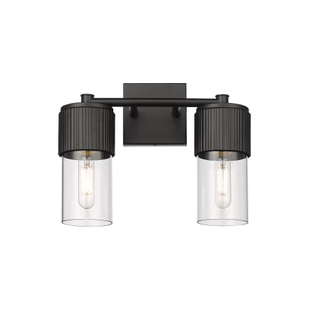 A large image of the Innovations Lighting 428-2W-10-14 Bolivar Vanity Matte Black / Clear