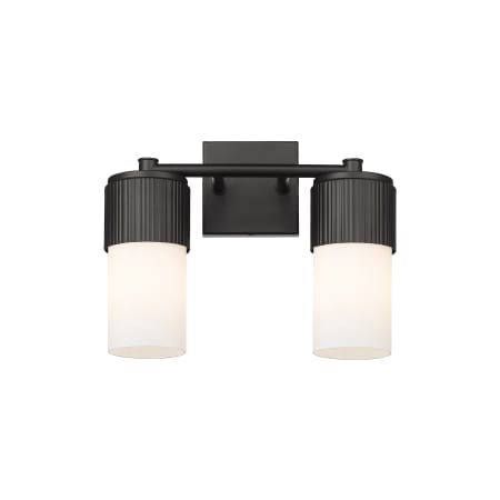 A large image of the Innovations Lighting 428-2W-10-14 Bolivar Vanity Matte Black / Matte White