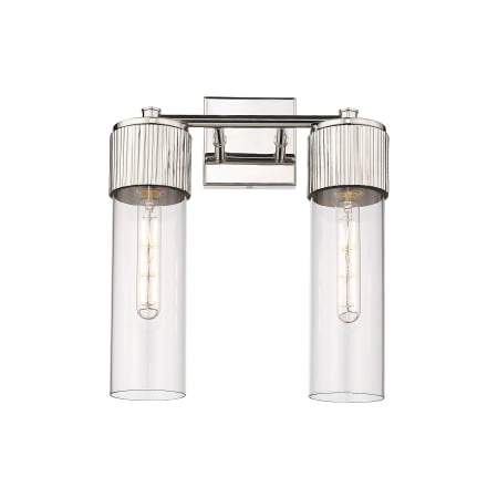 A large image of the Innovations Lighting 428-2W-16-14 Bolivar Vanity Polished Nickel / Clear