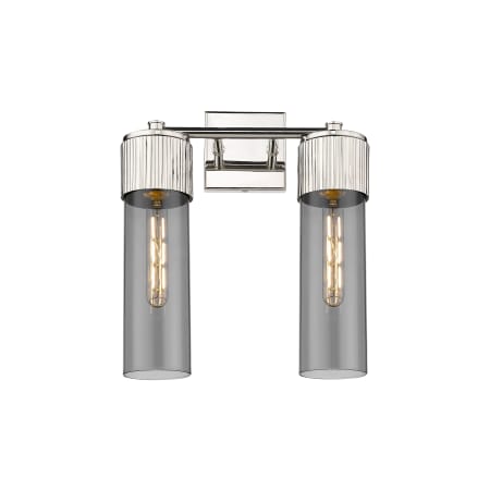 A large image of the Innovations Lighting 428-2W-16-14 Bolivar Vanity Polished Nickel / Plated Smoke