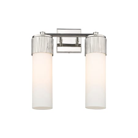 A large image of the Innovations Lighting 428-2W-16-14 Bolivar Vanity Polished Nickel / Matte White