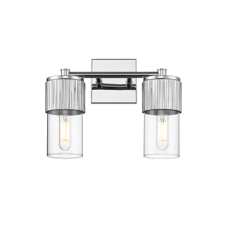 A large image of the Innovations Lighting 428-2W-10-14 Bolivar Vanity Polished Nickel / Clear