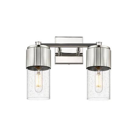 A large image of the Innovations Lighting 428-2W-10-14 Bolivar Vanity Polished Nickel / Seedy