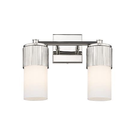 A large image of the Innovations Lighting 428-2W-10-14 Bolivar Vanity Polished Nickel / Matte White