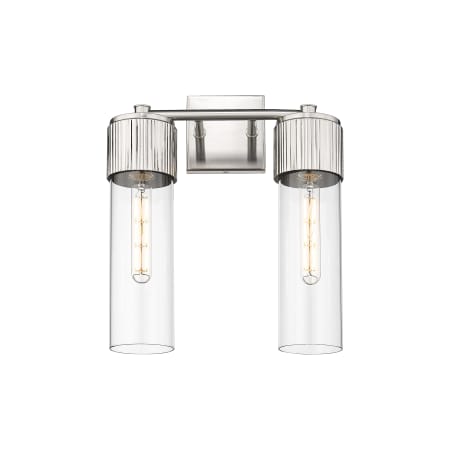 A large image of the Innovations Lighting 428-2W-16-14 Bolivar Vanity Satin Nickel / Clear