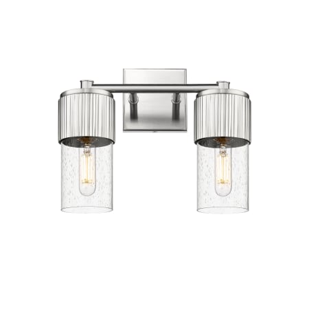 A large image of the Innovations Lighting 428-2W-10-14 Bolivar Vanity Satin Nickel / Seedy