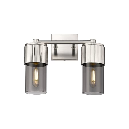 A large image of the Innovations Lighting 428-2W-10-14 Bolivar Vanity Satin Nickel / Plated Smoke