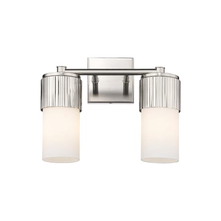 A large image of the Innovations Lighting 428-2W-10-14 Bolivar Vanity Satin Nickel / Matte White