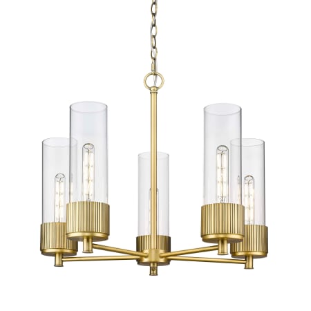 A large image of the Innovations Lighting 428-5CR-12-25 Bolivar Chandelier Brushed Brass / Clear