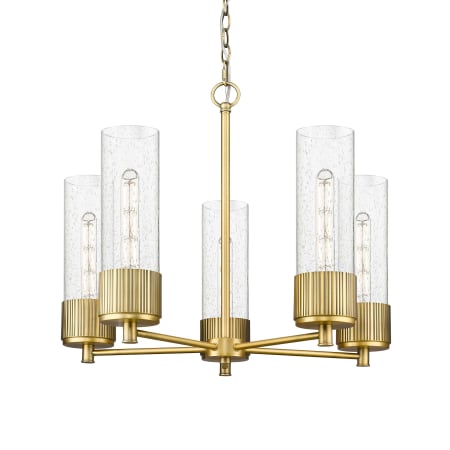 A large image of the Innovations Lighting 428-5CR-12-25 Bolivar Chandelier Brushed Brass / Seedy