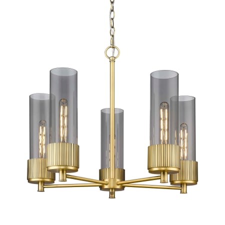 A large image of the Innovations Lighting 428-5CR-12-25 Bolivar Chandelier Brushed Brass / Plated Smoke