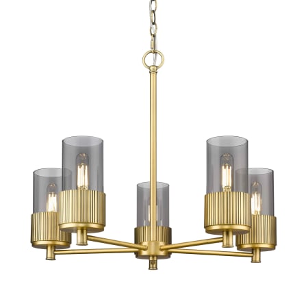 A large image of the Innovations Lighting 428-5CR-7-25 Bolivar Chandelier Brushed Brass / Plated Smoke