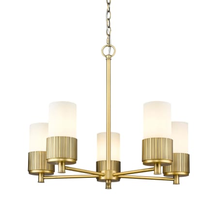 A large image of the Innovations Lighting 428-5CR-7-25 Bolivar Chandelier Brushed Brass / Matte White