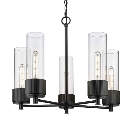 A large image of the Innovations Lighting 428-5CR-12-25 Bolivar Chandelier Matte Black / Clear