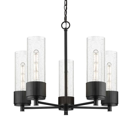 A large image of the Innovations Lighting 428-5CR-12-25 Bolivar Chandelier Matte Black / Seedy