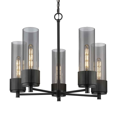 A large image of the Innovations Lighting 428-5CR-12-25 Bolivar Chandelier Matte Black / Plated Smoke