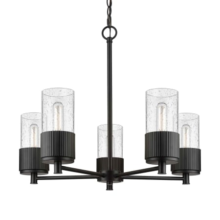 A large image of the Innovations Lighting 428-5CR-7-25 Bolivar Chandelier Matte Black / Seedy