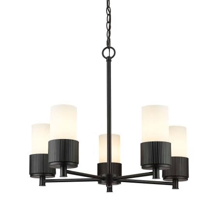 A large image of the Innovations Lighting 428-5CR-7-25 Bolivar Chandelier Matte Black / Matte White