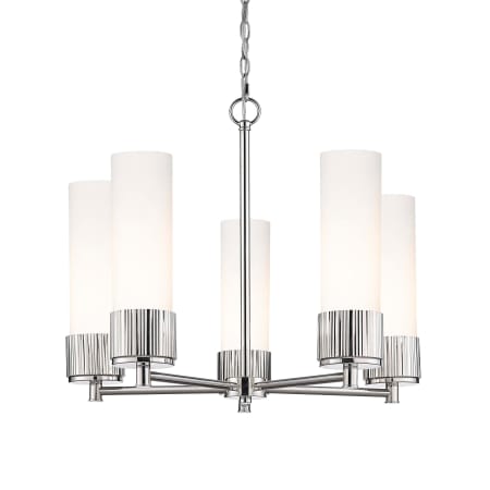 A large image of the Innovations Lighting 428-5CR-12-25 Bolivar Chandelier Polished Nickel / Matte White