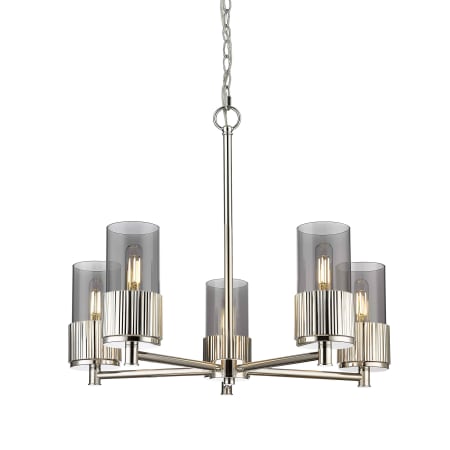 A large image of the Innovations Lighting 428-5CR-7-25 Bolivar Chandelier Polished Nickel / Plated Smoke