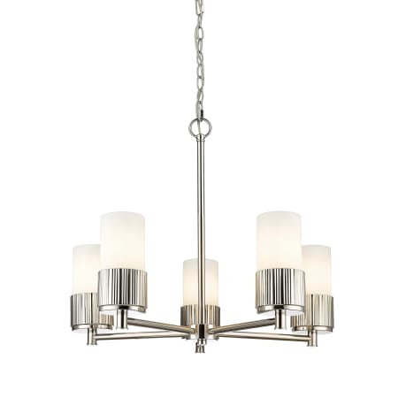 A large image of the Innovations Lighting 428-5CR-7-25 Bolivar Chandelier Polished Nickel / Matte White