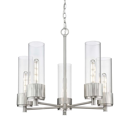 A large image of the Innovations Lighting 428-5CR-12-25 Bolivar Chandelier Satin Nickel / Clear