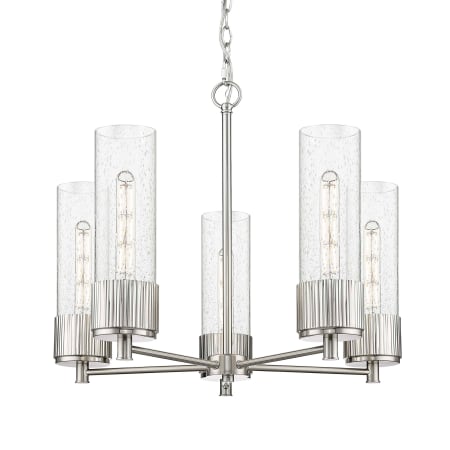 A large image of the Innovations Lighting 428-5CR-12-25 Bolivar Chandelier Satin Nickel / Seedy