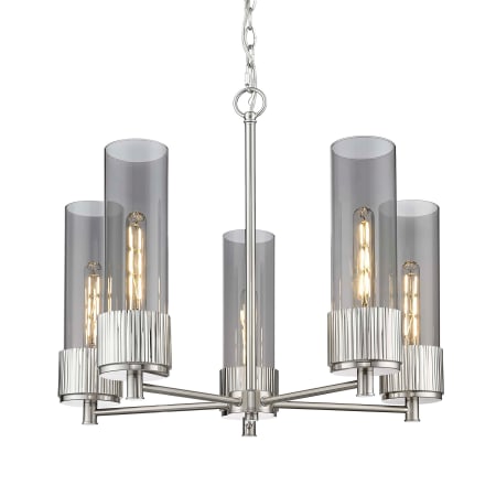 A large image of the Innovations Lighting 428-5CR-12-25 Bolivar Chandelier Satin Nickel / Plated Smoke