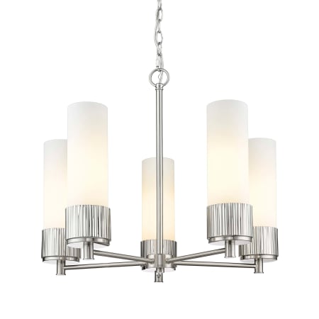 A large image of the Innovations Lighting 428-5CR-12-25 Bolivar Chandelier Satin Nickel / Matte White