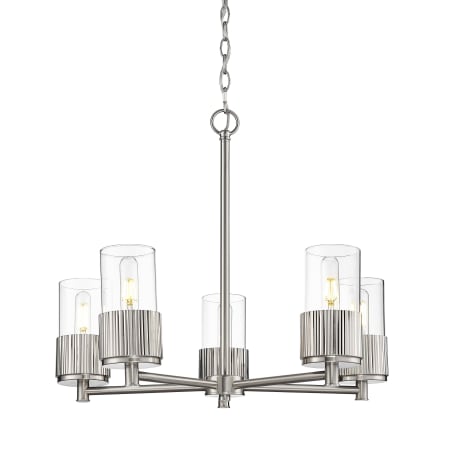 A large image of the Innovations Lighting 428-5CR-7-25 Bolivar Chandelier Satin Nickel / Clear