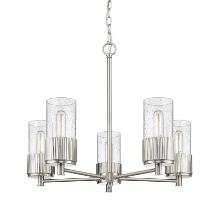 A large image of the Innovations Lighting 428-5CR-7-25 Bolivar Chandelier Satin Nickel / Seedy