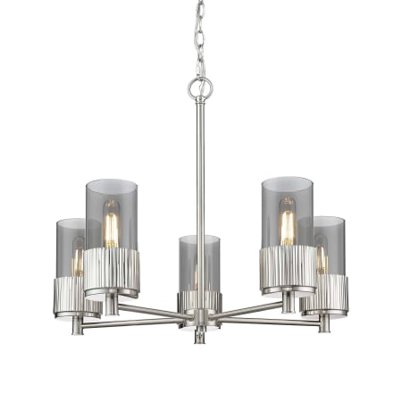 A large image of the Innovations Lighting 428-5CR-7-25 Bolivar Chandelier Satin Nickel / Plated Smoke