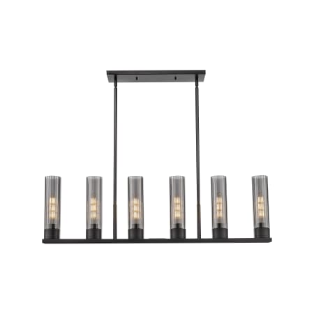 A large image of the Innovations Lighting 429-6I-13-44 Empire Linear Matte Black / Plated Smoke