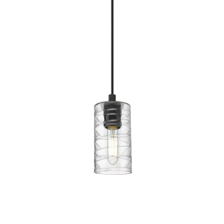 A large image of the Innovations Lighting 434-1P-9-4 Crown Point Pendant Matte Black / Deco Swirl