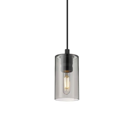 A large image of the Innovations Lighting 434-1P-9-4 Crown Point Pendant Matte Black / Plated Smoke